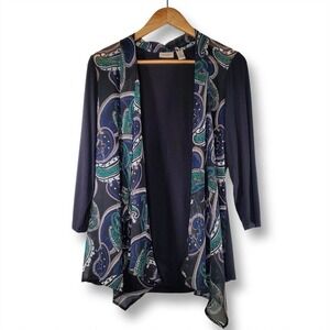 Chico's Draped Open Front Paisley Print Cardigan Black Size 1 / Medium